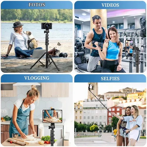 Vista 2 de Nineigh Trípode para Teléfono, Trípode de Palo Selfie de 70", Soporte de Trípode para Teléfono Celular con Control Remoto y Soporte para Teléfono