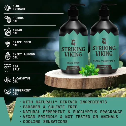 Vista 2 de Striking Viking Champú y acondicionador para barba - 10 onzas cada uno