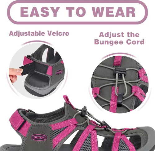 Vista 4 de GRITION Women's Closed Toe Trekking Sandals, Waterproof Hiking Sandals, Comfort Breathable Outdoor Summer Flat, Adjustable Wear-Resistant Sports