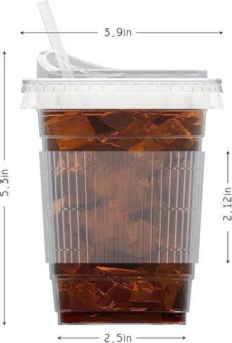 Vista 2 de HAPPYFACE Paquete de 100 vasos desechables de plástico transparente de 16 onzas con tapas para sorber, popotes, protectores de salpicaduras de papel