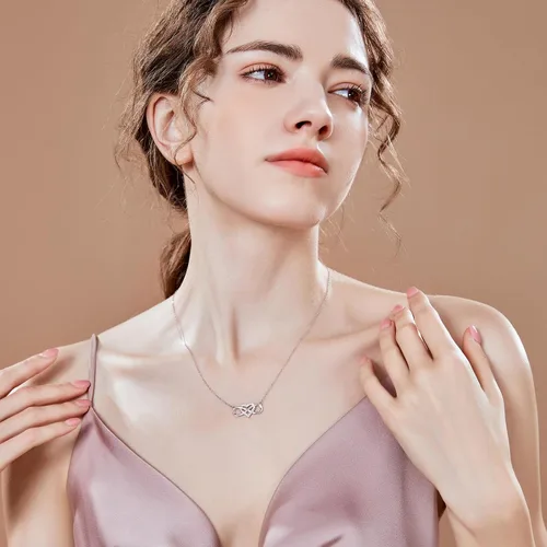 Vista 4 de Collar de plata para mujer, collar de corazón, delicado collar de plata de ley, collar de cadena de plata de ley