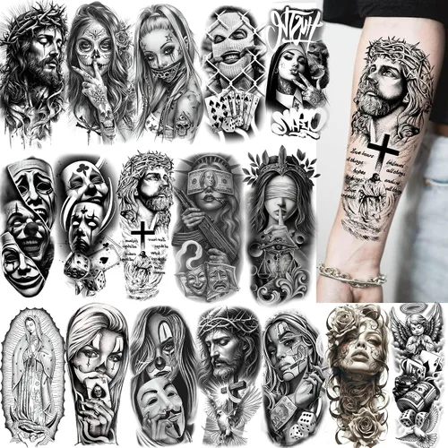 Vista 11 de VANTATY 20 hojas de tatuajes temporales extra grandes de brazo completo para hombres adultos, manga de tatuajes temporales de tigre, serpiente