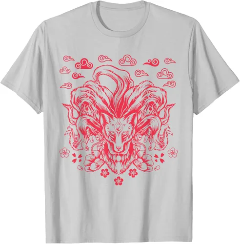 Vista 52 de Camiseta de anime japonés Nine Tails Fox Kitsune, Negro