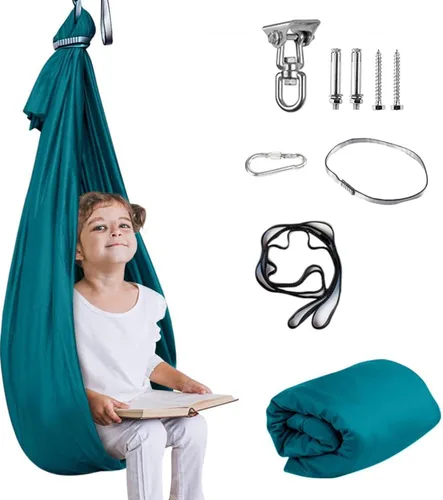 Vista 11 de Columpio sensorial para niños y adultos, columpio de terapia de doble capa para interiores y exteriores, columpio para acurrucarse con accesorios