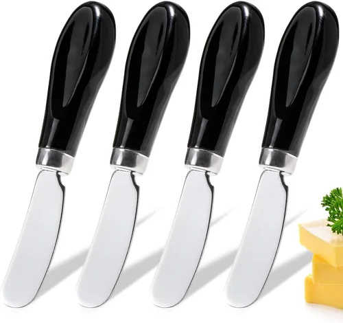 Vista 17 de AISBUGUR Paquete de 2 cuchillos esparcidores de mantequilla de acero inoxidable, cuchillo de mantequilla con mango de porcelana blanca, cuchillos