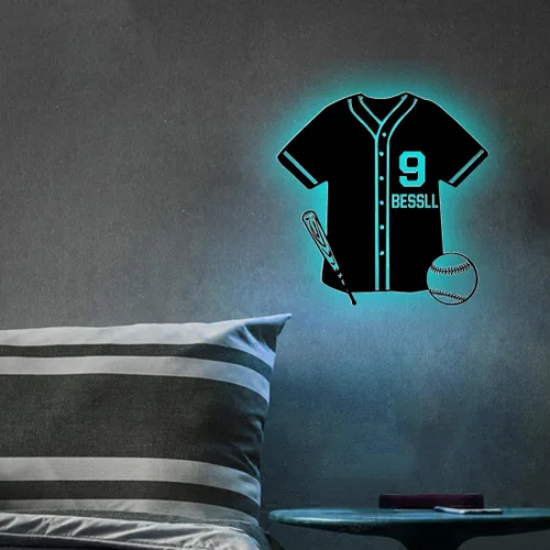Vista 6 de Letrero de metal de jersey deportivo personalizado con luz LED, nombre y número personalizado, letrero de neón con nombre personalizado, decoración