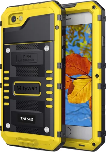 Vista 100 de Mitywah Funda impermeable para iPhone 7/iPhone 8 / iPhone SE 2020, funda de metal resistente de grado militar, protección de cuerpo completo