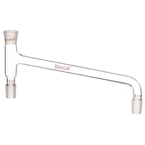 Vista 8 de stonylab Adaptador de destilación doblado de 75 grados de vidrio de borosilicato, con dos juntas interiores 14/20 y una junta externa