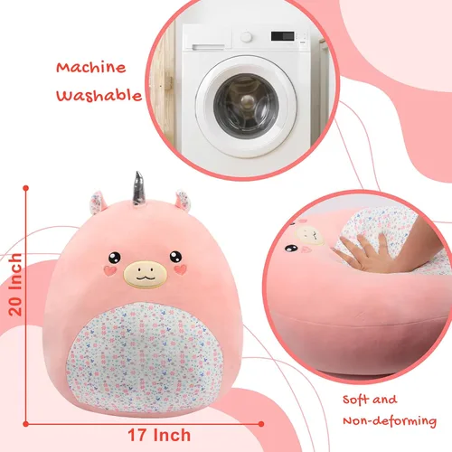 Vista 2 de Almohada grande de felpa de unicornio de 20 pulgadas con vientre floral, lindo juguete de peluche suave para abrazar, animal de peluche jumbo