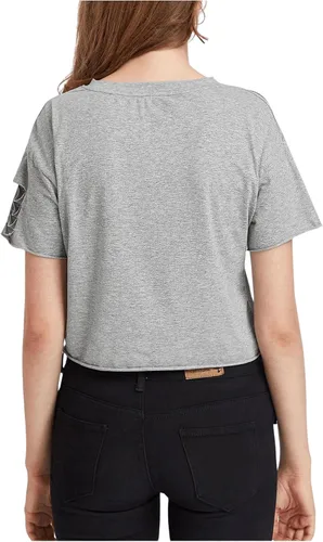 Vista 2 de SweatyRocks - Camiseta ombliguera desgastada con manga corta e impresión gráfica, para mujer