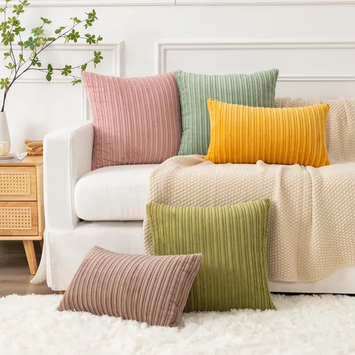 Vista 6 de Kevin Textile - Fundas de almohada de pana a rayas de 16 x 16 pulgadas, paquete de 2, color rosa bebé