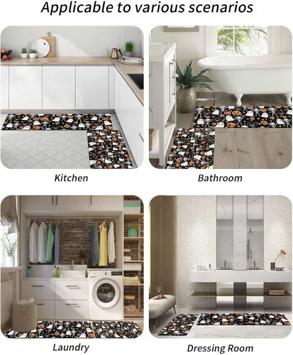 Vista 6 de Tapete de baño negro de Halloween para bañera, antideslizante, secado rápido y absorbente, tierra de diatomeas, fregadero de cocina, lavable