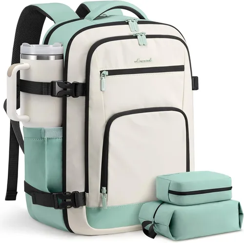 Vista 47 de LOVEVOOK Mochila de viaje para mujer y hombre, Beige, Mochilas de viaje