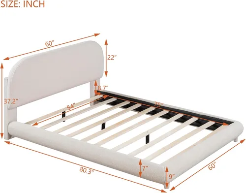 Vista 2 de Cama de Plataforma Tapizada con Forma Curva con Cabecera de Forma Curva, Marco de Cama de Madera Tamaño Full para Dormitorio de Niños y Adultos