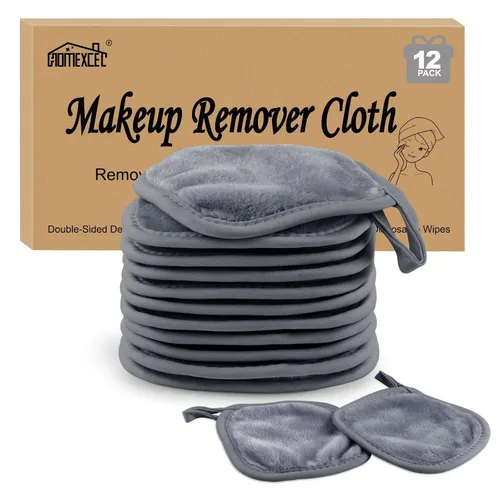 Vista 10 de HOMEXCEL Paño removedor de maquillaje, 12 unidades (paquete de 1), almohadillas desmaquillantes reutilizables, paños de limpieza facial ultrasuaves