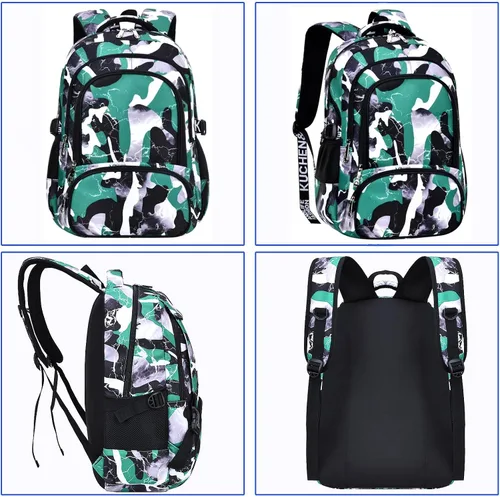 Vista 3 de Mochila escolar casual para viajes, mochila de camuflaje al aire libre, regalos de Navidad para niños y niñas, Ay Camo Green, talla única