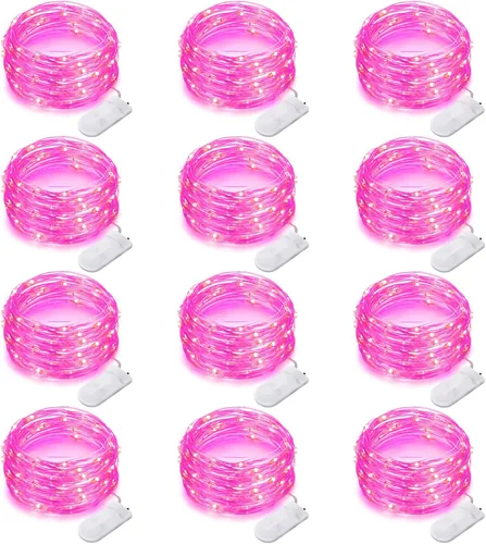 Vista 14 de Paquete de 12 luces de Halloween moradas que funcionan con pilas, luces de cadena de 7 pies, 20 luces LED de hadas, luces mini impermeables, cable