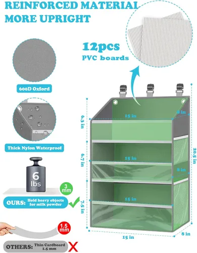 Vista 6 de Organizador de pañales colgante PHOTOONE para cuna – Organizador espacioso para guardería de bebé niña/niño para mesa de cambio, corralito/pared