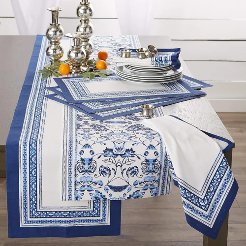 Vista 3 de DII Table Top Décor Collection - Camino de mesa de primavera y verano, 14x72 pulgadas, estampado de rayas de Oporto Oporto Stripe