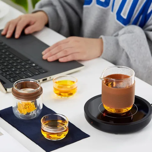 Vista 6 de DOPUDO Taza de Té de Vidrio, Taza de Té con Infusor, Juego de Té, Juego de Tetera de Vidrio Portátil con 1 Colador, 2 Tazas, 1 Taza Principal, Taza