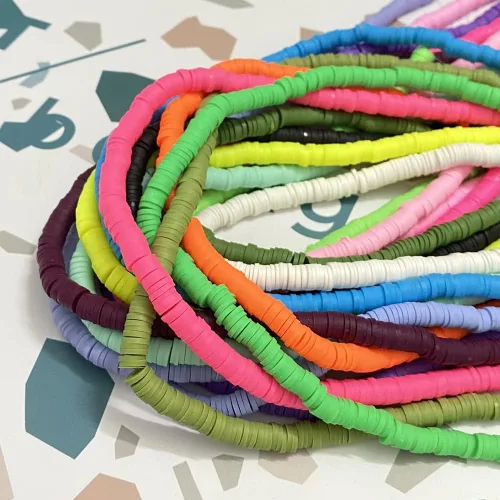 Vista 4 de 2000 cuentas Heishi de arcilla perenne para la fabricación de joyas, cuentas planas de arcilla polimérica para aretes, pulseras, collares