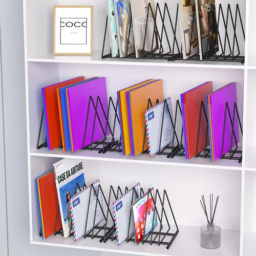 Vista 5 de TOPCJ Estantes Triangulares para Carpetas de Archivos, Soporte de Archivos de 7 Secciones, Clasificador/Soporte de Almacenamiento de Archivos