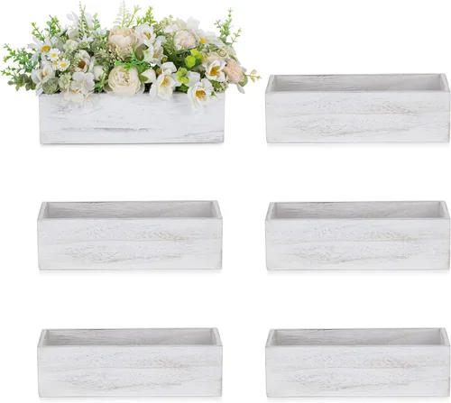 Vista 11 de NUPTIO - Centro de mesa en caja de madera: 2 piezas de 11.8" de largo, jardineras rectangulares de madera - Jarrón de flores de granja para boda