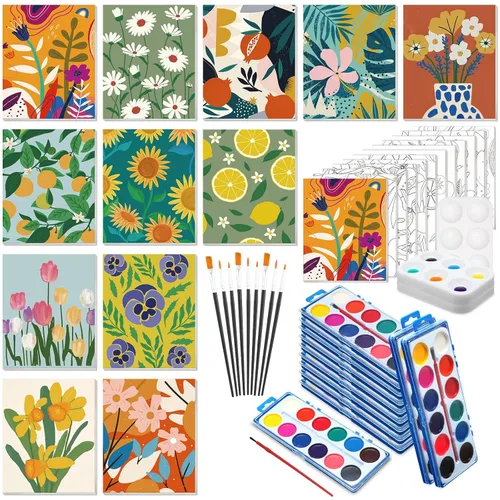 Vista 17 de Ctosree 12 juegos de lienzo predibujado para pintar adultos, kit de sorbo y pintura, lienzo preimpreso a granel para Pascua, Día de la Madre