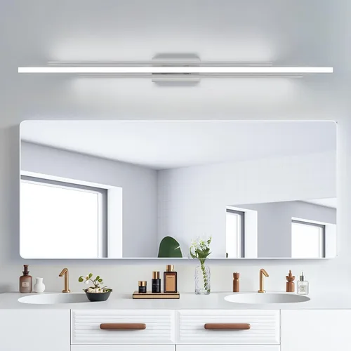 Vista 12 de VitaLink Lámpara de tocador dorada, 24 pulgadas, moderna lámpara de pared de baño sobre espejo de tocador, 2 luces cableadas de vidrio blanco