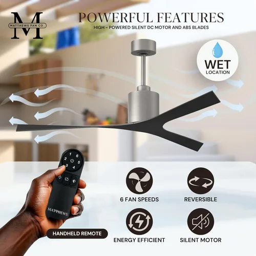 Vista 6 de Matthews MK-BN-BK Molly - Ventilador de techo moderno de 56 pulgadas para exteriores e interiores, con control remoto y control de pared, 3 aspas