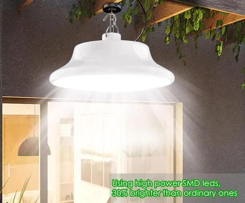 Vista 4 de HULPPRE Luz solar para cobertizo diurno o nocturno, 96 LED luz solar blanca más brillante para interiores y exteriores con 2 controles remotos