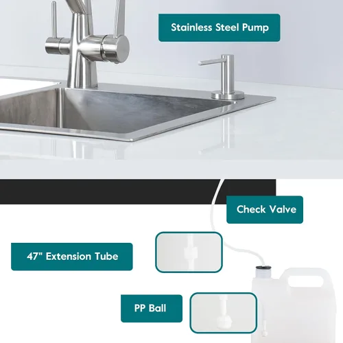 Vista 3 de Gappo Dispensador de jabón mejorado para fregadero de cocina, níquel cepillado, bomba de encimera de acero inoxidable, dispensador de jabón