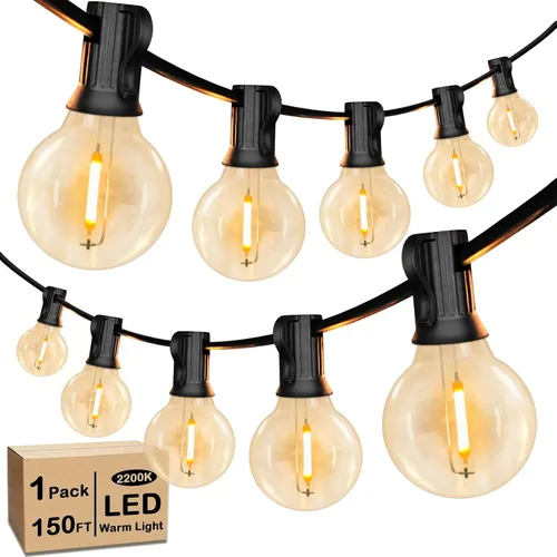 Vista 8 de Luces de Cadena LED G40 Globo de 50 Pies Blancas, Luces de Cadena Irrompibles para Patio Exterior 2200K con 50+2 Bombillas Edison Regulables, Luces