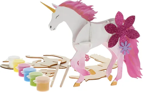 Vista 4 de LEISURE ARTS - Rompecabezas 3D, kit de 14 piezas, unicornio de construcción de madera, kits de construcción de madera, proyectos de bricolaje
