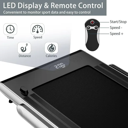 Vista 4 de Goplus 2 in 1 Folding Treadmill, 2.25HP Superfit Under Desk Electric Treadmill, Installation-Free with Remote Control, APP Control and LED Display