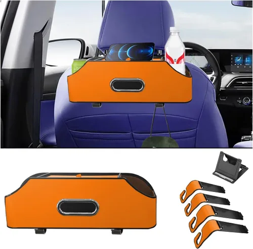 Vista 9 de AUCELI Organizador de respaldo de asiento de automóvil con portavasos y caja de pañuelos, caja de almacenamiento colgante para reposacabezas