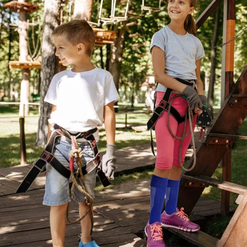 Vista 8 de Calcetines deportivos de fútbol para niños 2 pares de calcetines altos hasta la rodilla para niños y niñas talla de zapato 3-65 edades de 6-12 años