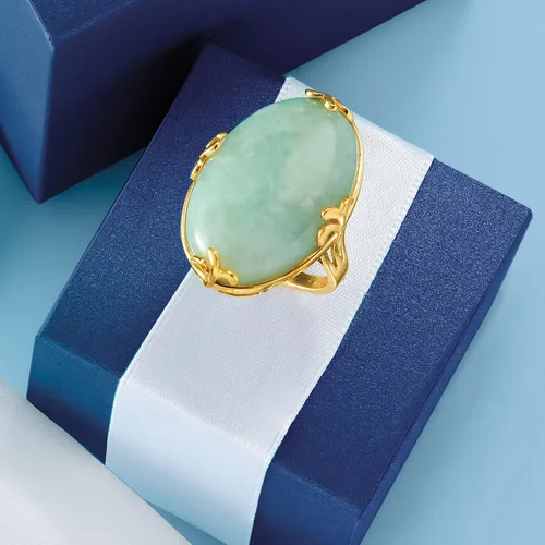 Vista 7 de Ross-Simons Anillo de jade en oro de 18 quilates sobre plata esterlina