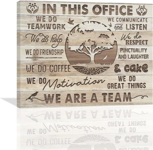 Vista 7 de At In This Office - Arte de pared inspirador para oficina, citas motivacionales, imágenes, lienzo, arte de pared con texto en inglés, We Are A Team