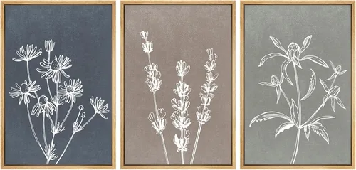 Vista 98 de SIGNWIN Lienzo enmarcado para pared, juego de arte de collage de hojas transparentes en blanco y negro, ilustraciones de naturaleza silvestre, arte