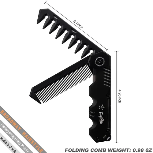 Vista 2 de Bolsillo portátil de viaje plegable 2 en 1 peine de plástico para peinar el cabello negro Dense Tooth Wide Tooth Braiding Sparse Hair Texture