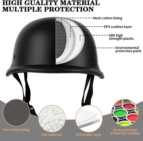 Vista 4 de Casco de motocicleta de estilo alemán, aprobado por DOT, para adultos, hombres y mujeres, casco de media carcasa con gafas, para bicicleta de calle