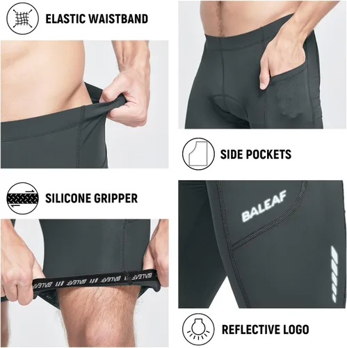 Vista 4 de baleaf Pantalones cortos de ciclismo acolchados para hombre, ciclismo, ciclismo de carretera, ciclismo, ciclismo, desgaste con bolsillos UPF 50+ MTB