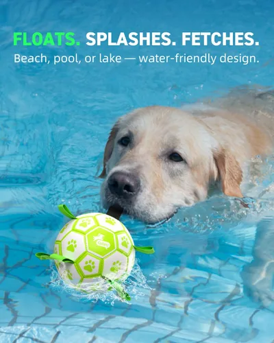 Vista 7 de QDAN Juguetes prémium para perros que brillan en la oscuridad, pelota de perro con correas, pelota de fútbol para perros, juguetes para perros al