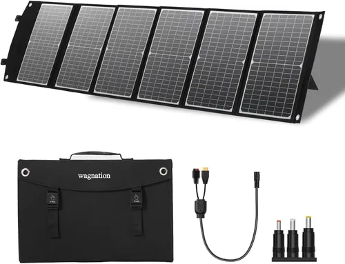 Vista 9 de Panel solar portátil de 30W, cargador de panel solar plegable con QC3.0 USB-A USB-C y salida DC para teléfono/banco de energía/iPad/estación