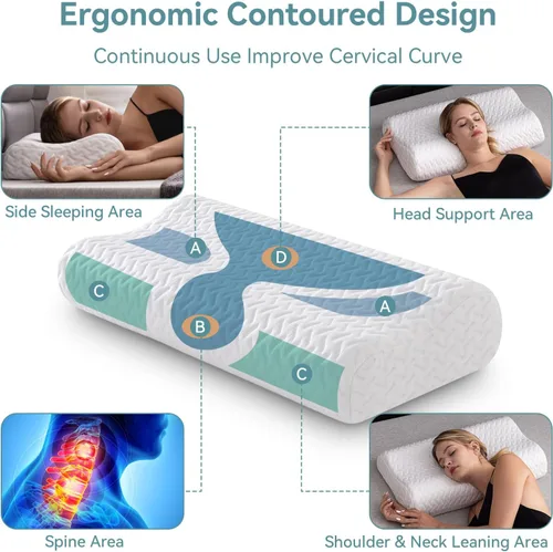 Vista 3 de WEUP Almohada de espuma viscoelástica de contorno para aliviar el dolor de cuello, almohadas cervicales para dormir de lado, almohada ergonómica