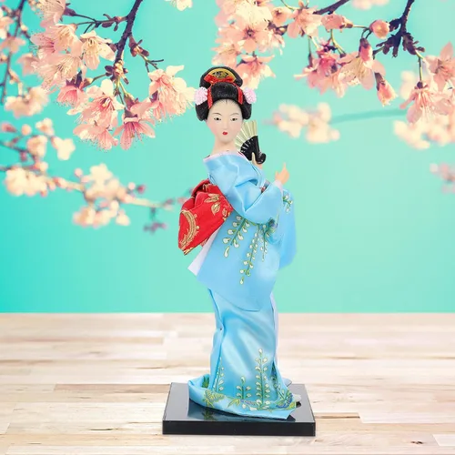 Vista 6 de HEALLILY Figura japonesa de Geisha con adornos de abanico, estatua asiática, kimono, escultura, manualidades, coleccionables, para el hogar, mesa