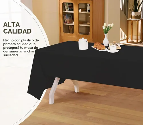Vista 4 de Utopia Kitchen Mantel de plástico desechable (paquete de 6 unidades, 54 x 108 pulgadas), mantel rectangular negro, impermeable, resistente a