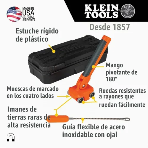 Vista 2 de Klein Tools 50611 Extractor de cables magnéticos, tira cables eléctricos detrás de paredes/espacios estrechos, líder de acero inoxidable, extracción