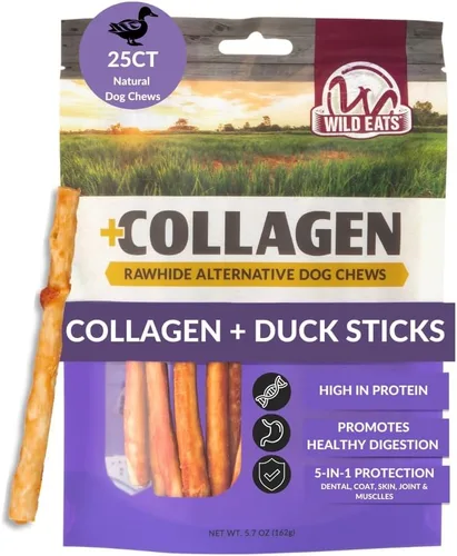 Vista 21 de Wild Eats Palitos de Colágeno de Pato Real Retriever para Perros, (15 Unidades) - Golosina Masticable para Perros de Larga Duración, Sin Cuero